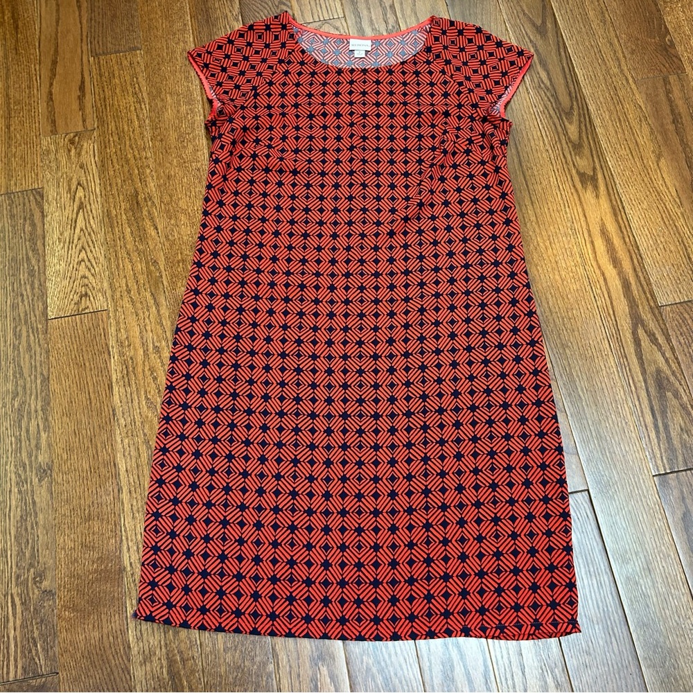 Merona Red and Navy Patterned Knee Length Shift Dress